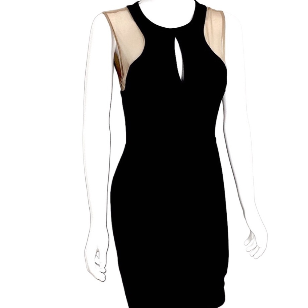 EUC Bailey 44 Elegant Black Sleeveless Dress w/ Nude Net Trim Medium